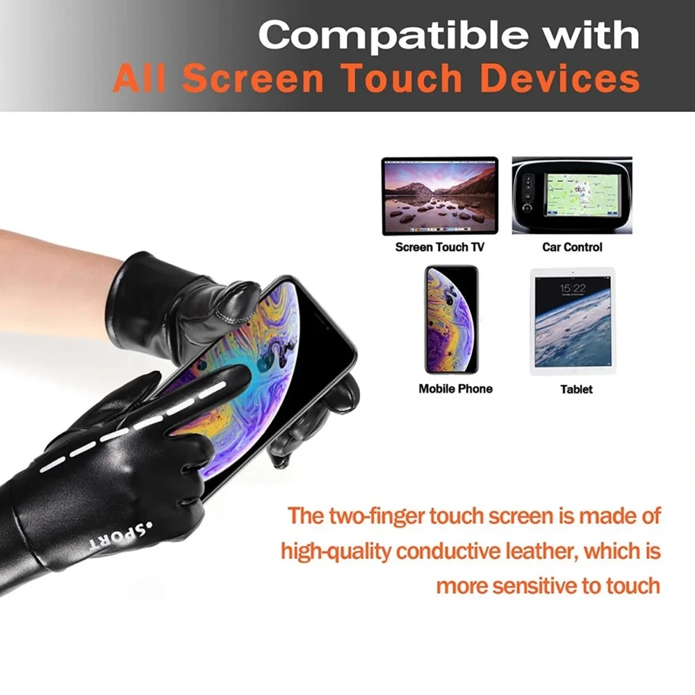 Winter Gloves, PU Leather Gloves, Newest Windproof Warm Touchscreen Gloves